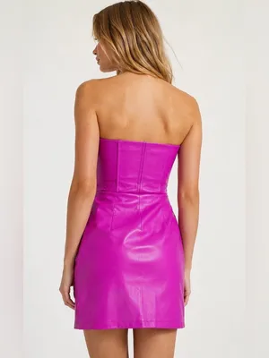 eesome Strapless Faux Leather Mini Dress in Fuchsia Pink Size Medium thumbnail 2