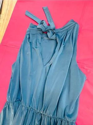 Sleeveless Teal Midi Dress with Tie Neck thumbnail 6