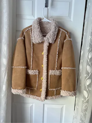 Allured vintage-inspired faux suede shearling aviator coat women sz M/L p2p 22” thumbnail 14