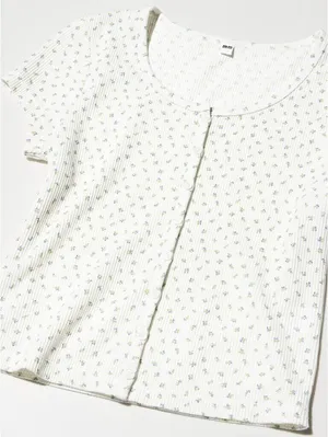 Uniqlo Waffle Full Open Mini T-Shirt | Pattern NWT White XS thumbnail 3