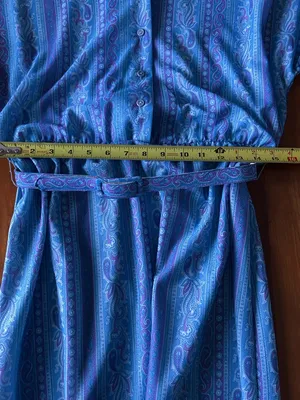 Vintage 80s blue paisley belted dress Size 10 thumbnail 9