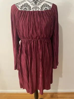 Inspired Hearts Burgundy Plisse Off-Shoulder Mini Dress 2X thumbnail 2