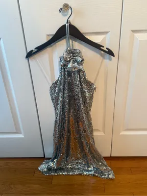Anthropologie Delfi Collective Sequin Halter Mini Dress in Silver thumbnail 2