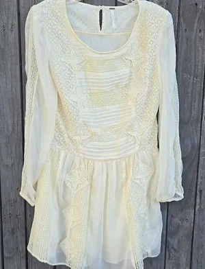 Free People Cream Lace Dress, long sleeve Size S thumbnail 1