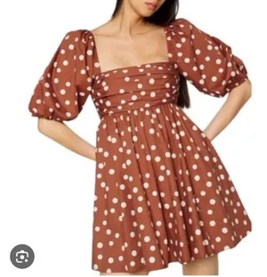 NWT Abercrombie & Fitch Small Brown and White Polka Dot Puff Sleeve Mini Dress thumbnail 1
