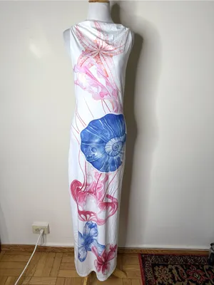 Commense White Semi Sheer Ocean Print Maxi Dress thumbnail 2