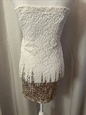 NWOT Joyce Leslie Strapless White Lace Dress/Skirt with Gold Accents thumbnail 3