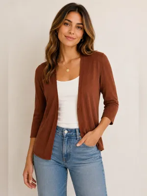 Tori Richard Women’s Small Rust Brown Lightweight Cardigan Sweater Cotton Blend thumbnail 2