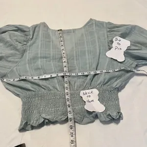 NWT talent size 1X light green puff sleeve lace detail elastic waist crop top thumbnail 7