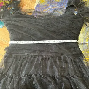 Lulus Black Swiss Dot Tiered Maxi Dress Open Back Mesh Formal Wedding Guest M thumbnail 8