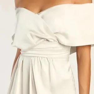 Lulus Always Celebrating Ivory Satin Off-The-Shoulder Mini Dress Size‎ M thumbnail 4