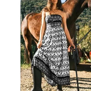 Cupshe Black & White Geo Sleeveless Maxi Tube Dress XL NWT Resort Boho Spring thumbnail 11