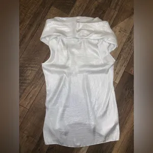Lola & Sophie metallic cowl neck white blouse $155 XS thumbnail 5