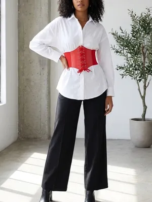Corset Style Wide Girdle‎ Red Fashion Elastic Faux Leather Skinny Elastic Waist thumbnail 4