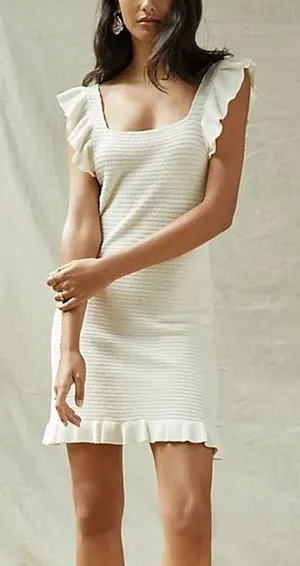 by Anthropologie Large Ivory Ruffled Pointelle Mini Dress thumbnail 1
