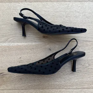 LPA Heels Slingback Pointed Toe Polka Dot Mesh Giulia Size US 6.5 Black thumbnail 4