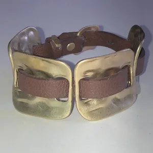 Brown Leather and Gold Tone Boho Buckle Bracelet thumbnail 2