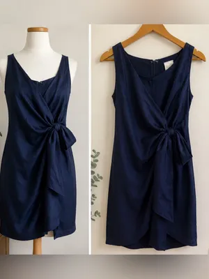 Selfie Leslie Navy Side Tie Dress Size: Medium NWT thumbnail 2