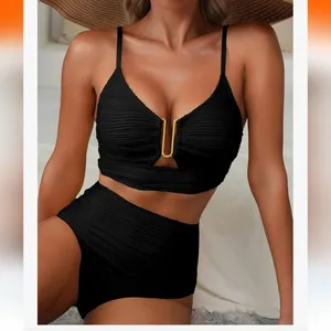 Black High-Waisted Bikini Set Size Large New With Tags thumbnail 2