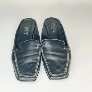 Franco Sarto Black Leather Kitten Heels Mules Shoes Women 7 thumbnail 3