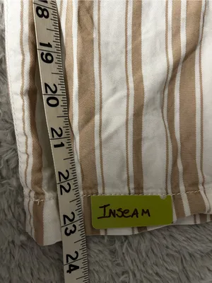 LOFT Cream and Tan Striped Cropped Drawstring Pants thumbnail 4