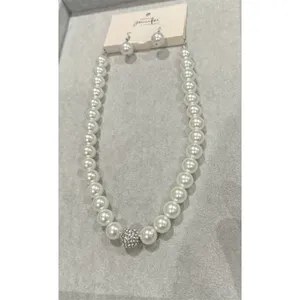 Jennifer Faux Pearl Necklace Earrings Set Ivory Bridal vintage inspired coquette thumbnail 4