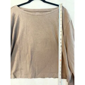 GAP Women Medium Brown Organic Cotton Boat Neck Long Sleeve Relaxed Cropped Top thumbnail 5