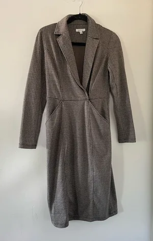 Max Studio Brown Black Houndstooth Blazer Midi Dress XS Preppy Quiet Luxury thumbnail 1