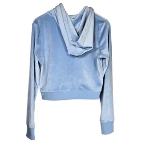 Aerie‎ Real Good Velour Full Zip Hoodie Light Blue Cropped Sweatshirt Large thumbnail 2