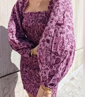 Free People Smock It To Me Mini Dress L Azalea Combo thumbnail 3