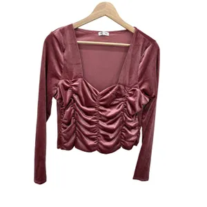 Love, Fire Womens Pink Velour Ruched Long Sleeve Top Whimsigoth Fairy NWT Sz‎ XL thumbnail 2