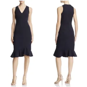 Betsey Johnson Scuba Crepe Dress Sheath Flirty Ruffle‎ Hem Size 12 Black thumbnail 3