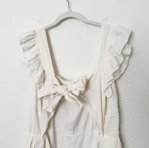 [Madewell] Cream Ruffle Strap Textural Striped Tiered Midi Dress Cutout Back 2X thumbnail 7