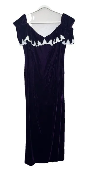 Women's Velvet Dress Jordan Gothic Evening Long Maxi 90s Whimsigoth Embroidered thumbnail 1