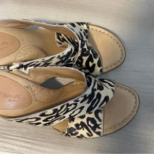 Crown by Born Leopard Print Calf Hair Cork Wedge‎ Sandal 8M Tan Black N22016 thumbnail 4