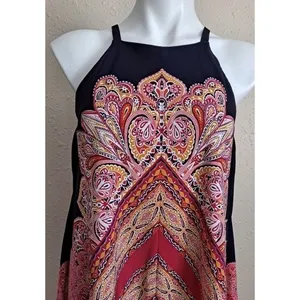 MAGGY LONDON Navy And Coral Floral Asymmetrical handkerchief Gypsy Dress Size 12 thumbnail 5