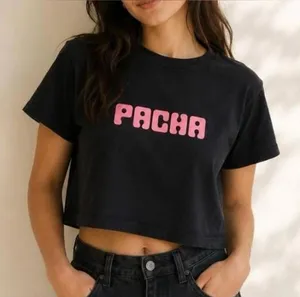 PACHA Black Crop Tee with Pink Logo Size S thumbnail 1