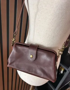 Brown Leather Bag Small Vintage Shoulder Bag crossbody real leather thumbnail 1