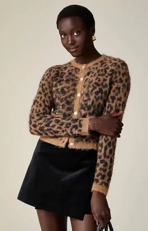 J. Crew Leopard Print Alpaca Wool Blend Cardigan Sweater Top CE695 Brown XS thumbnail 1