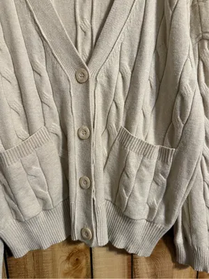 Chloe + Jasmine Cream Cable Knit Button Front Cardigan XL thumbnail 3