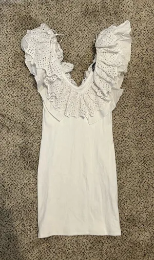 Zara White Eyelet Ruffle Mini Dress thumbnail 1