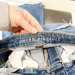 American Eagle Distressed Raw Hem Super High Rise Flare Jeans Blue 2 thumbnail 3