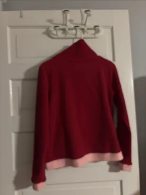 Women’s Red Fleece Turtleneck Fleece Pullover with Pink Trim thumbnail 5
