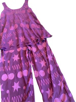 Victoria's Secret Gold Label Purple Pink Star Print Pajama Set Medium Women's thumbnail 13