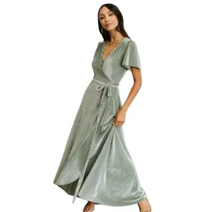Andi Ribbed Velvet Wrap Dress by Baltic Born in the color Dusty Sage Size M NWOT thumbnail 3