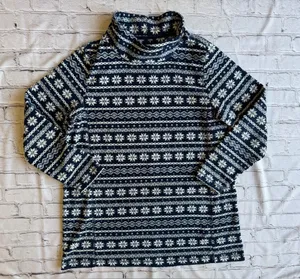 Lands' End Pullover Womens Fleece Mock Neck Large Faire Isle Snowflake Print EUC thumbnail 1