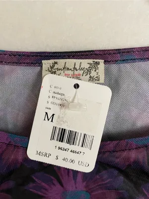 Free People NWT Purple Mesh Floral Ruched Women’s Tee Top Size M thumbnail 5