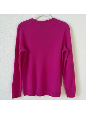 C By Bloomingdale’s 100% Cashmere Crewneck Sweater Size Small Cherry Blossom thumbnail 2