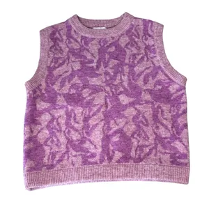 FRNCH Paris Pink Fuchsia Floral Jacquard Knit Sweater Vest Women's Size Small thumbnail 1