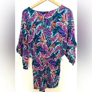 Lulu's Hipnotized Purple‎ Floral Tropical Patterned Romper Sz Medium Crackled thumbnail 3